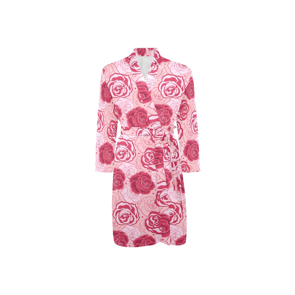 Rose Pattern Print Design 02 Men's Long Sleeve Belted Night Robe