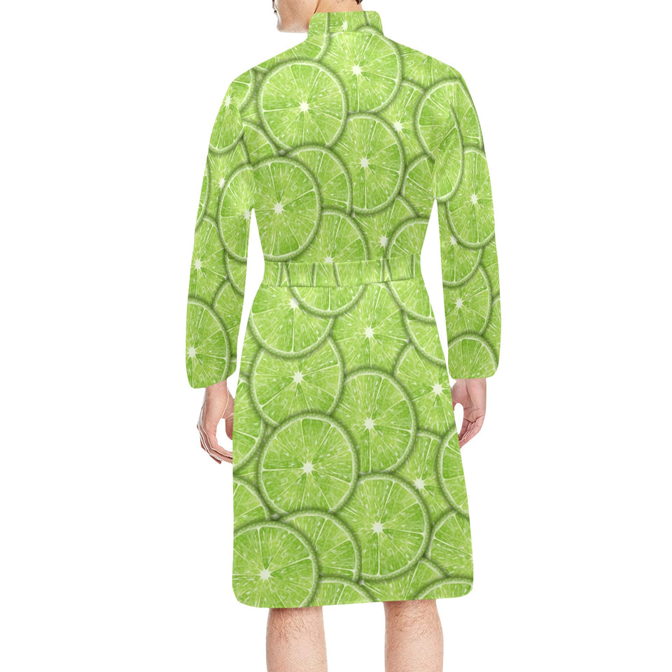 Slices of Lime pattern Men's Long Sleeve Belted Night Robe