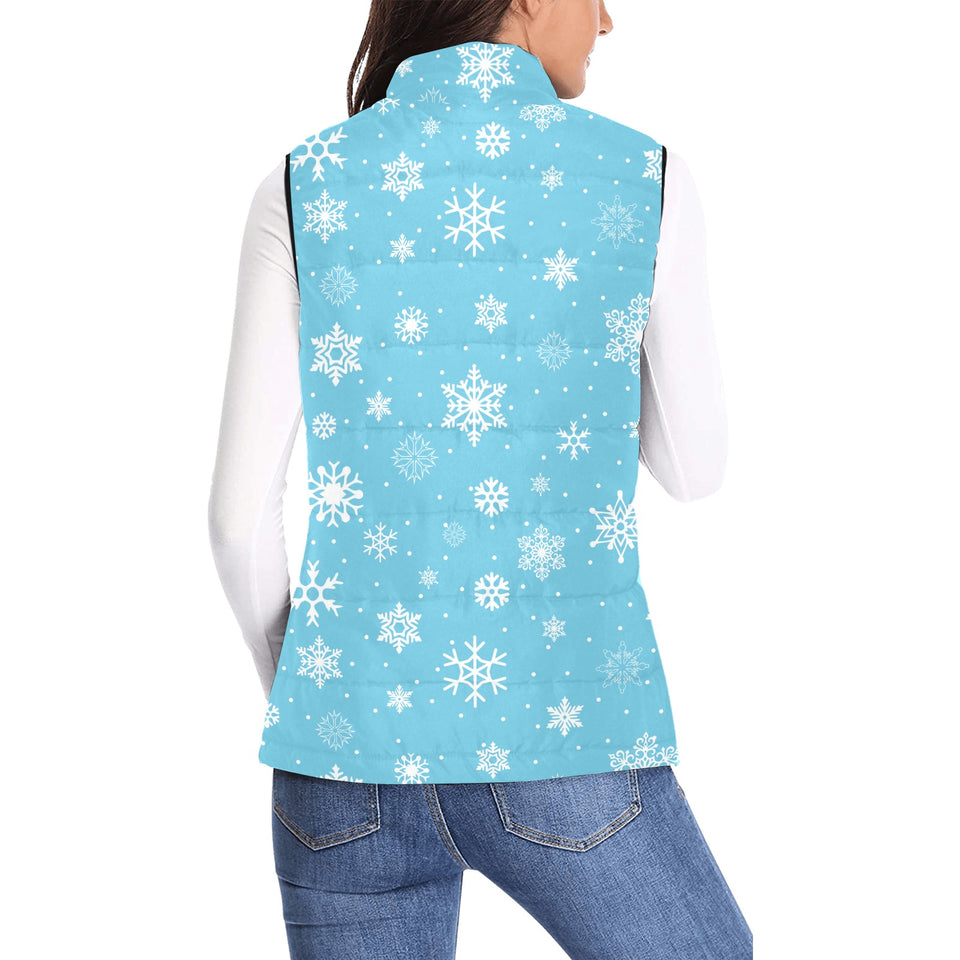 Snowflake pattern blue background Women's Padded Vest