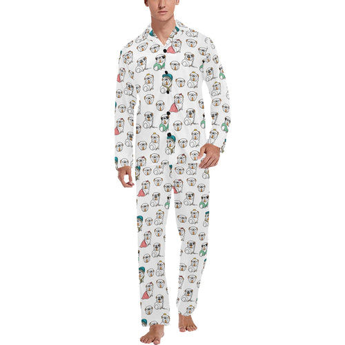 English Bulldog Pattern Print Design 03 Men's Long Pajama Set