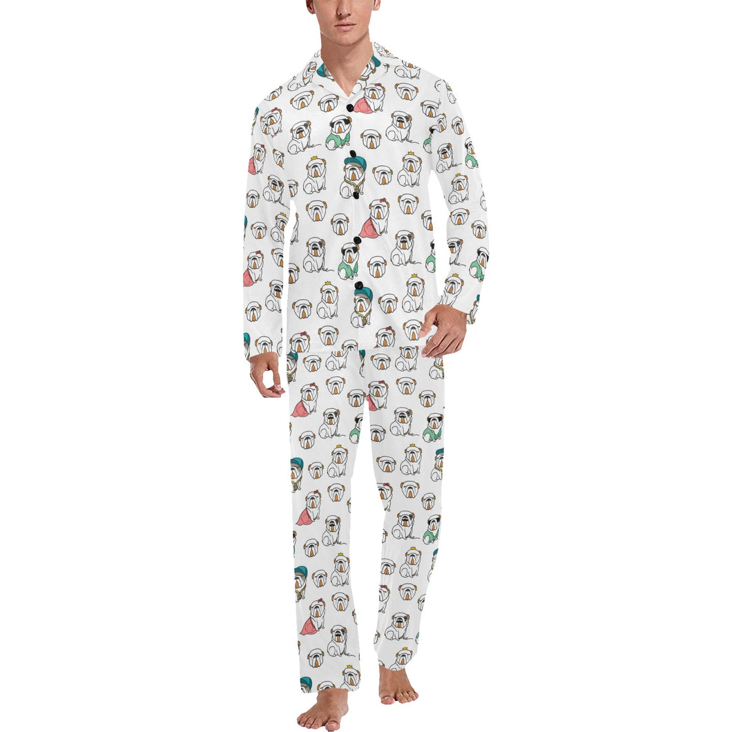 English Bulldog Pattern Print Design 03 Men's Long Pajama Set