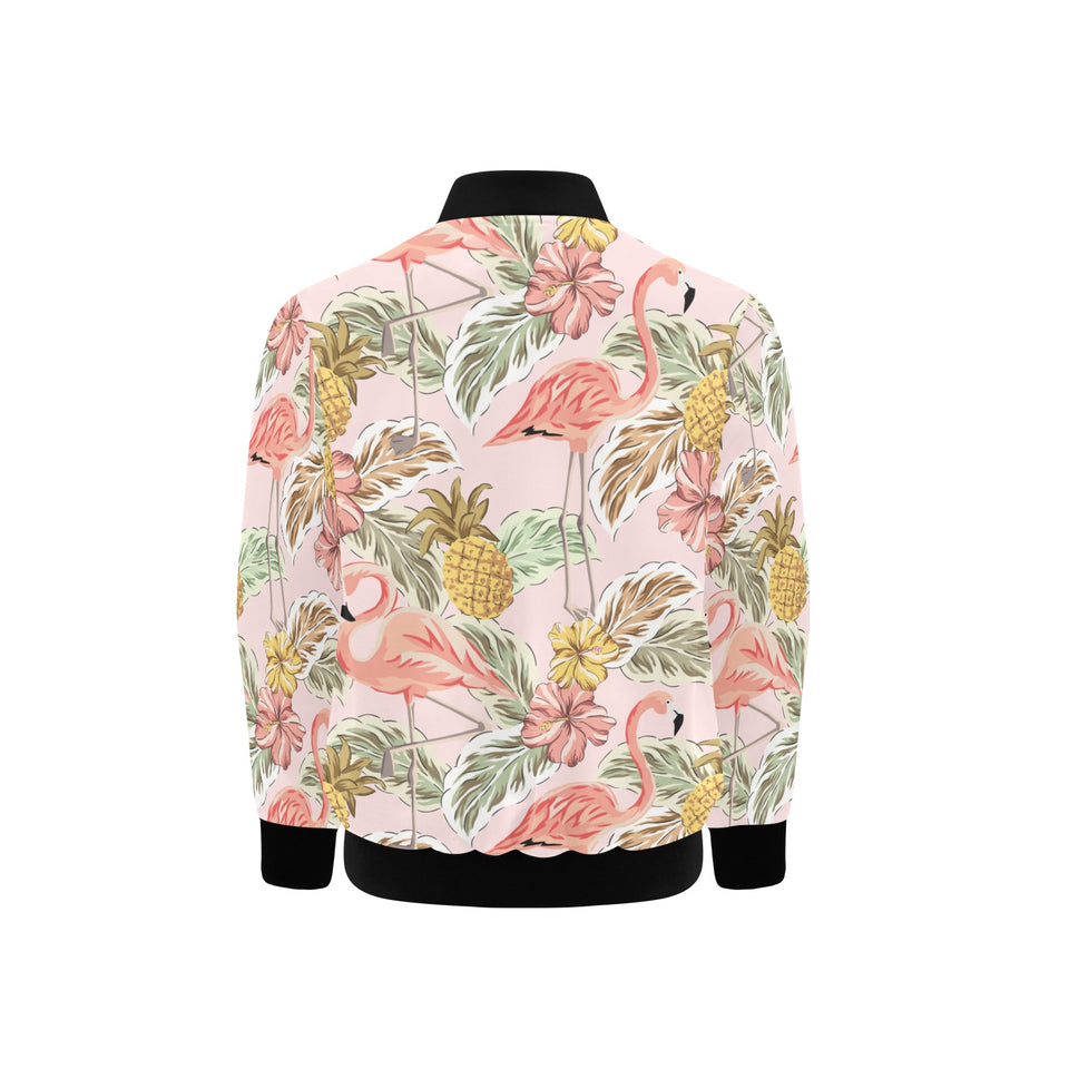 Pink flamingo birds pineapples hibiscus flower pat Kids' Boys' Girls' Bomber Jacket