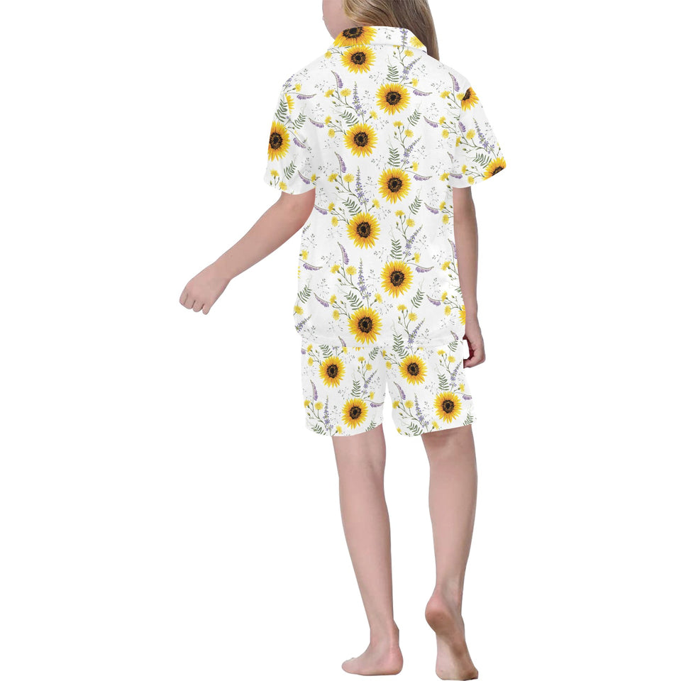 beautiful sunflowers pattern Kids' Boys' Girls' V-Neck Short Pajama Set
