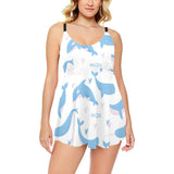 Blue whale pattern Chest Sexy Pleated Two Piece Swim Dress
