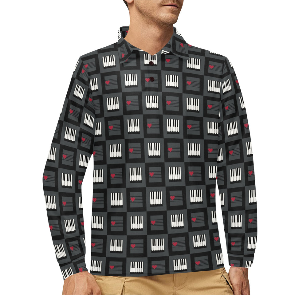 Piano Pattern Print Design 05 Men's Long Sleeve Polo Shirt