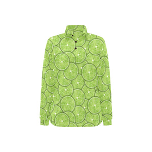 Slices of Lime pattern Women's Long Sleeve Polo Shirt