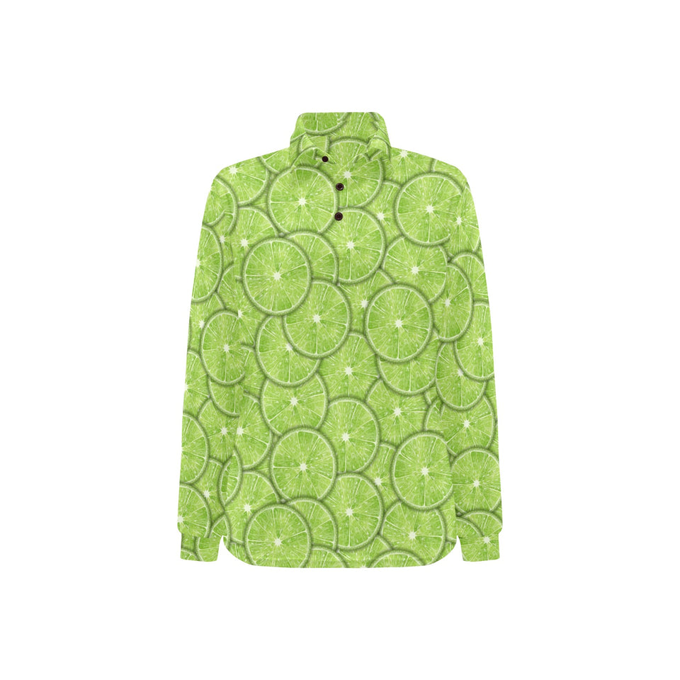 Slices of Lime pattern Women's Long Sleeve Polo Shirt