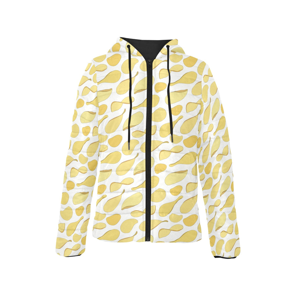 Potato Chips Pattern Print Design 02 Women's Padded Hooded Jacket