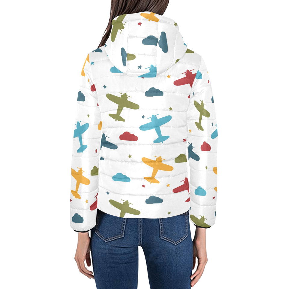Airplane star cloud colorful Women's Padded Hooded Jacket