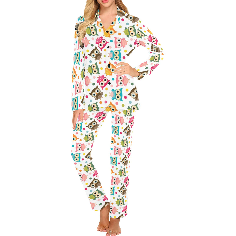 Color cute owl pattern Women's Long Pajama Set