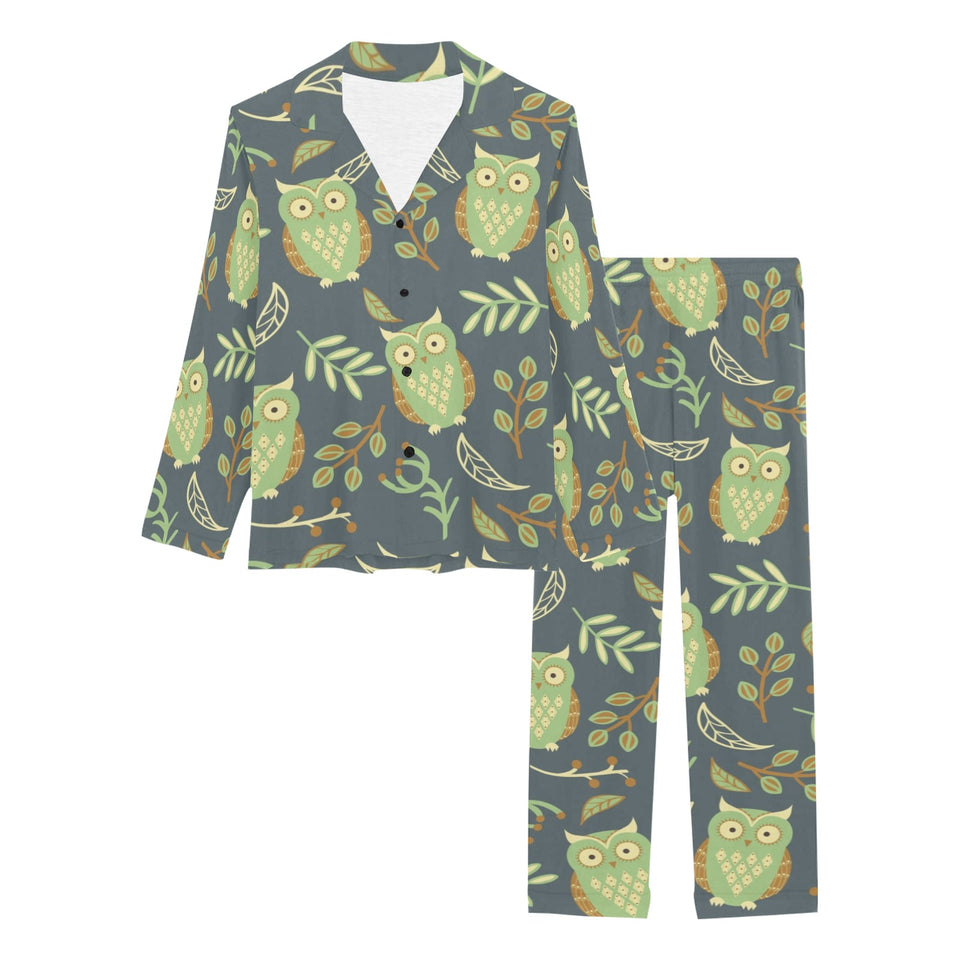 Cute owls leaves pattern Women's Long Pajama Set