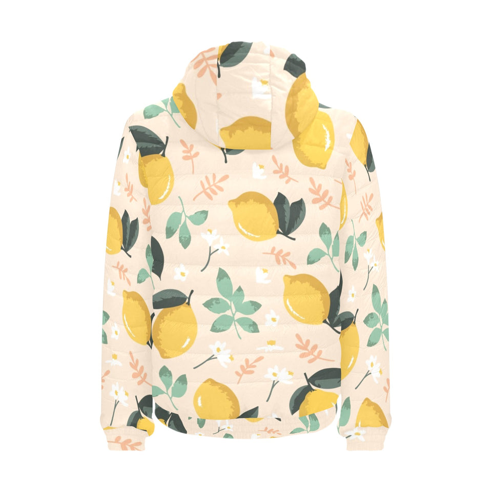 lemon flower leave pattern Men's Padded Hooded Jacket