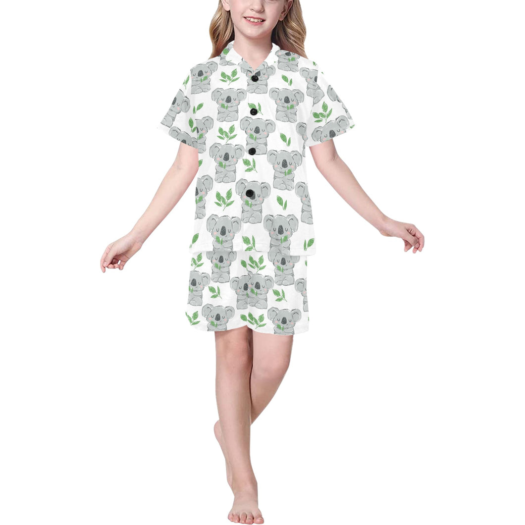 Hand drawn Koala leaves pattern Kids' Boys' Girls' V-Neck Short Pajama Set