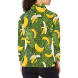 Banana Palm Leaves pattern Women's Long Sleeve Polo Shirt