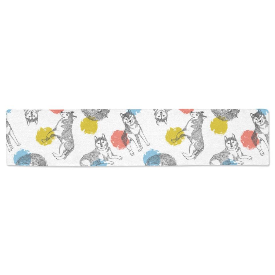Siberian husky and colorful circle pattern Table Runner