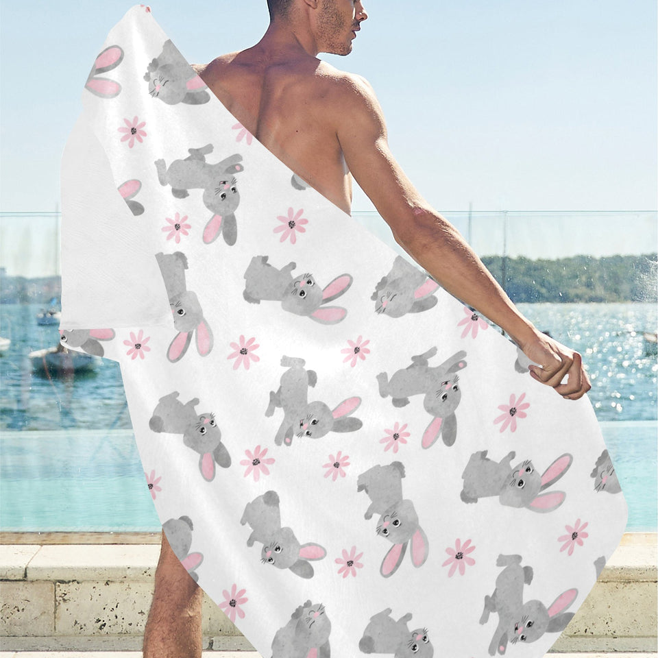 Watercolor cute rabbit pattern Beach Towel