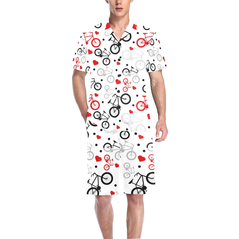 Bicycle Pattern Print Design 04 Men's V-Neck Short Pajama Set