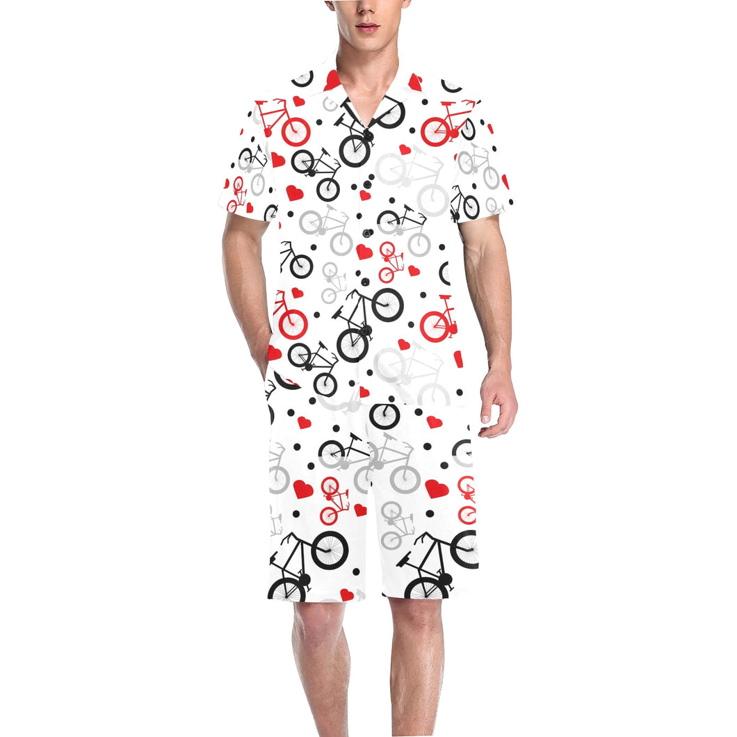Bicycle Pattern Print Design 04 Men's V-Neck Short Pajama Set