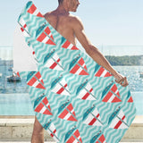Red White sailboat wave background Beach Towel