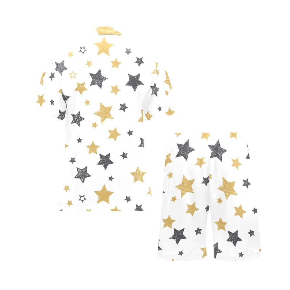 hand drawn gold black star pattern Men's V-Neck Short Pajama Set