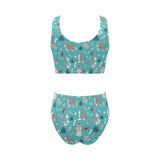 Christmas cute siberian husky puppie pattern Chest Bowknot High Waisted Bikini Swimsuit