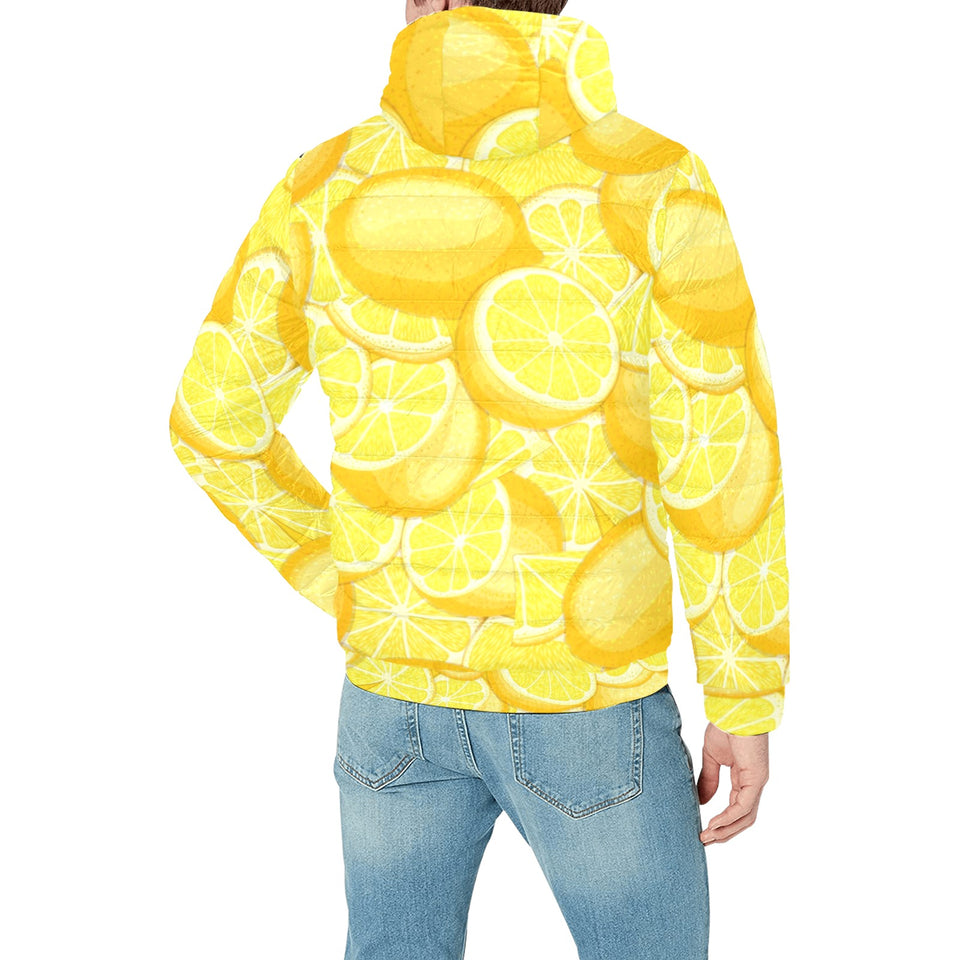 lemon pattern Men's Padded Hooded Jacket