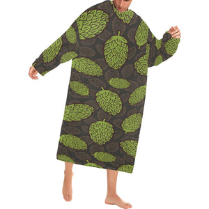 Hop pattern black background Blanket Robe with Sleeves