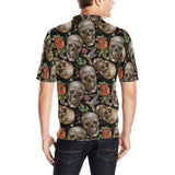 Skull rose humming bird flower pattern Men's All Over Print Polo Shirt