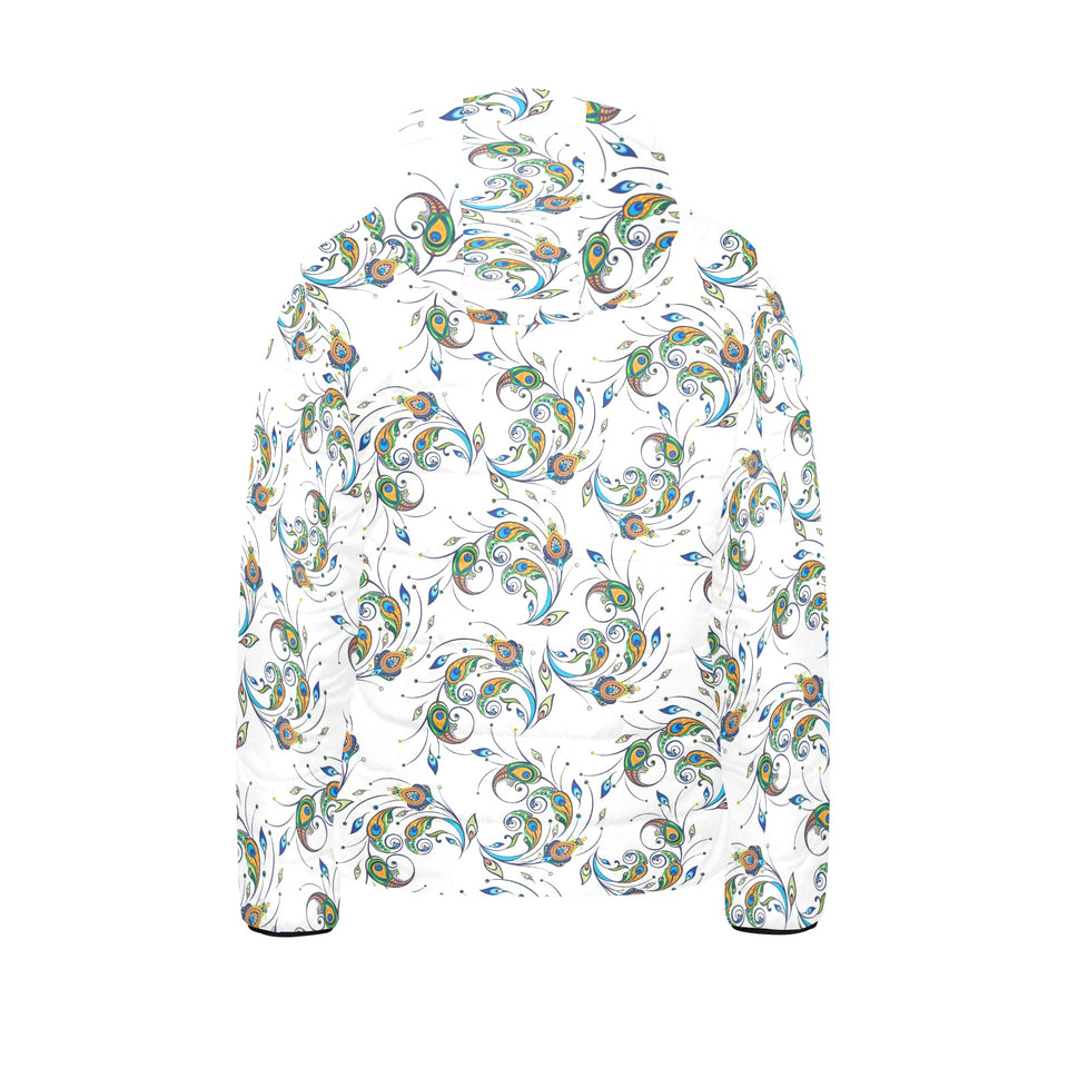 Peacock feather pattern Kids' Boys' Girls' Padded Hooded Jacket