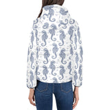 Seahorse pattern background Women's Padded Hooded Jacket