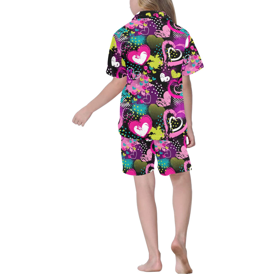 heart dot wave star creative design pattern Kids' Boys' Girls' V-Neck Short Pajama Set