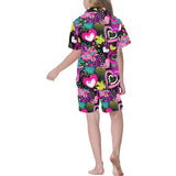 heart dot wave star creative design pattern Kids' Boys' Girls' V-Neck Short Pajama Set