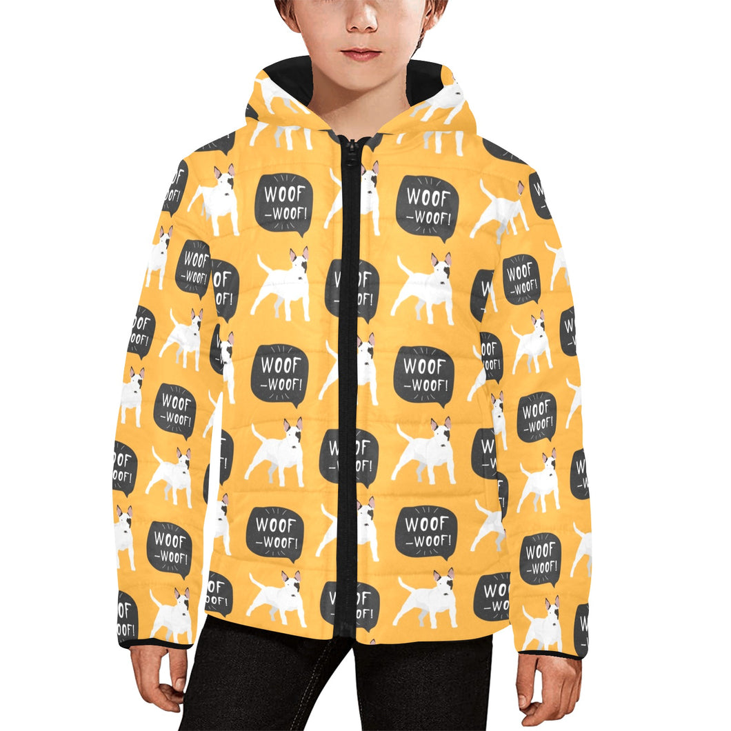 Bull Terrier Pattern Print Design 03 Kids' Boys' Girls' Padded Hooded Jacket