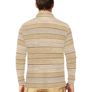 Wood Printed Pattern Print Design 01 Men's Long Sleeve Polo Shirt