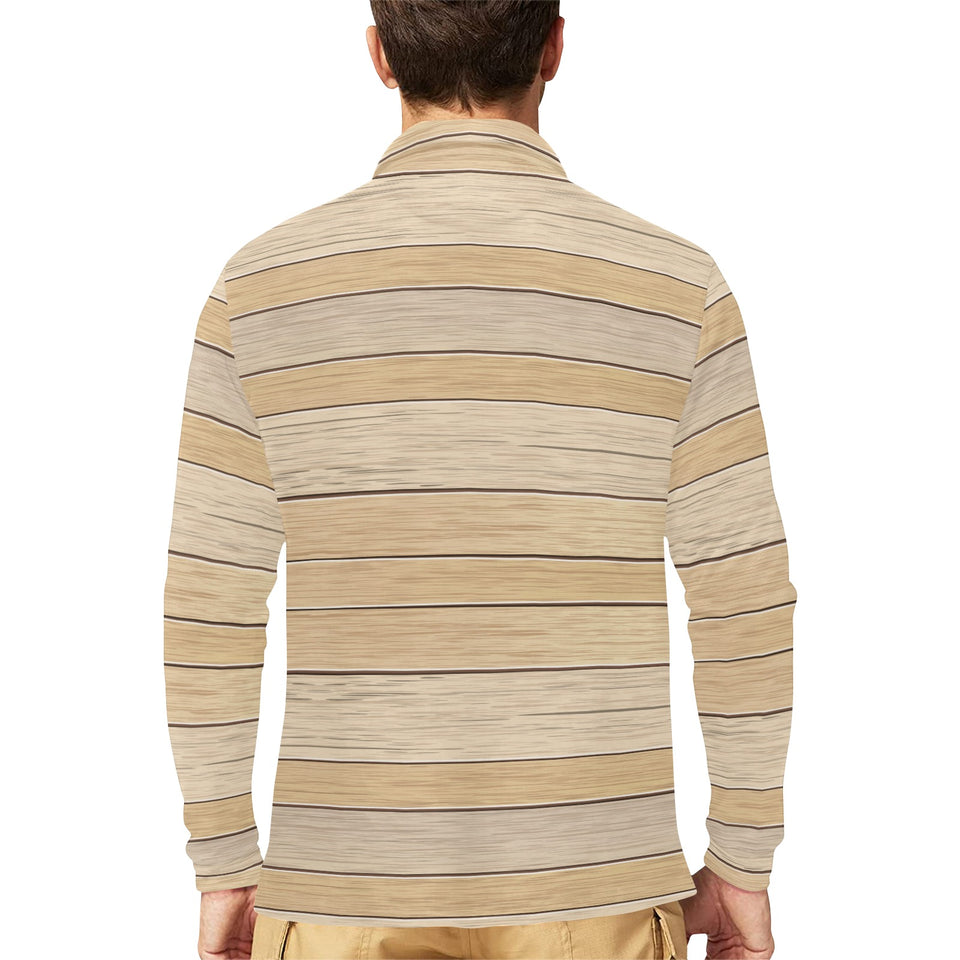Wood Printed Pattern Print Design 01 Men's Long Sleeve Polo Shirt