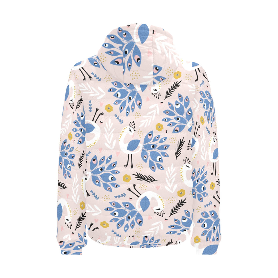 Cute peacock pattern Men's Padded Hooded Jacket