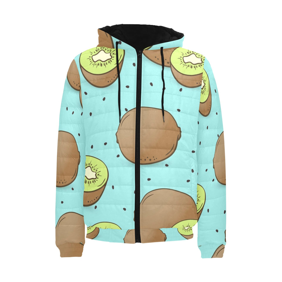 Kiwi blue background Men's Padded Hooded Jacket