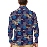Blue japanese pattern cloud wave flower Men's Long Sleeve Polo Shirt