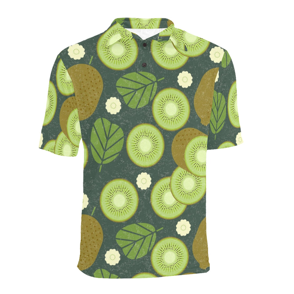 Whole sliced kiwi leave and flower Men's All Over Print Polo Shirt