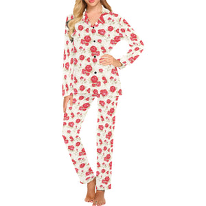 Rose Pattern Print Design 01 Women's Long Pajama Set