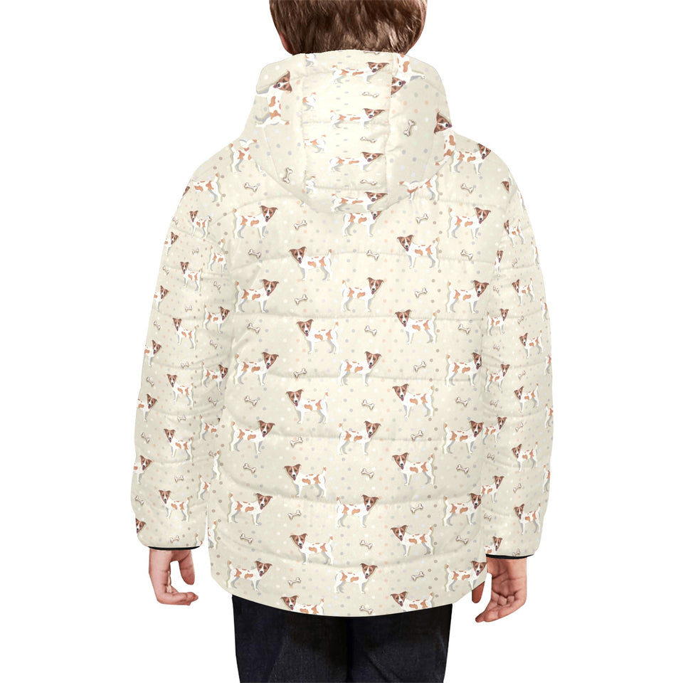 Jack Russel Pattern Print Design 02 Kids' Boys' Girls' Padded Hooded Jacket