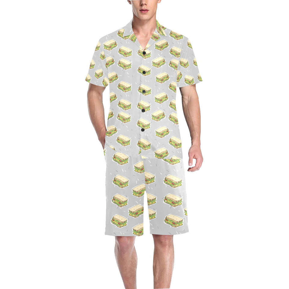 Sandwich Pattern Print Design 05 Men's V-Neck Short Pajama Set