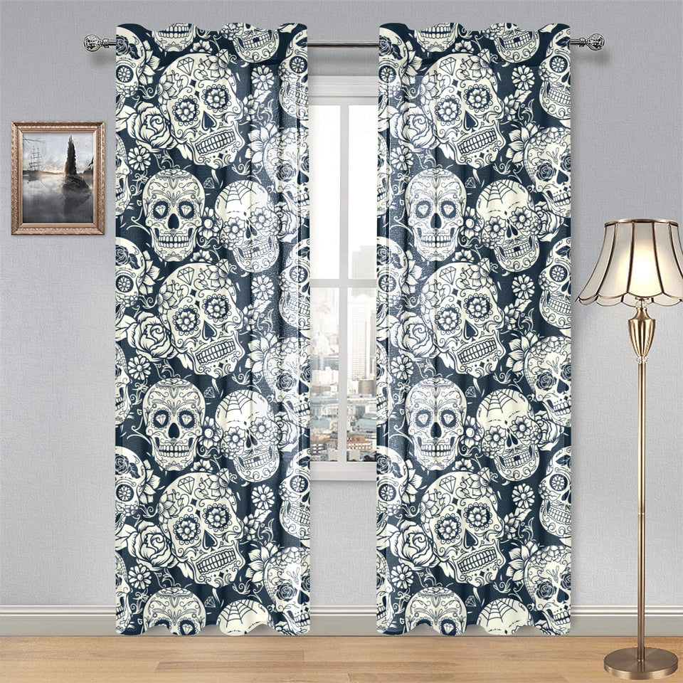 Sugar skull black white pattern Gauze Curtain