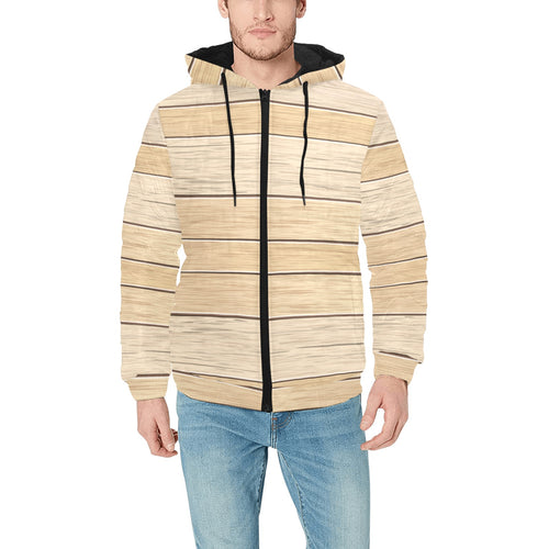 Wood Printed Pattern Print Design 01 Men's Padded Hooded Jacket