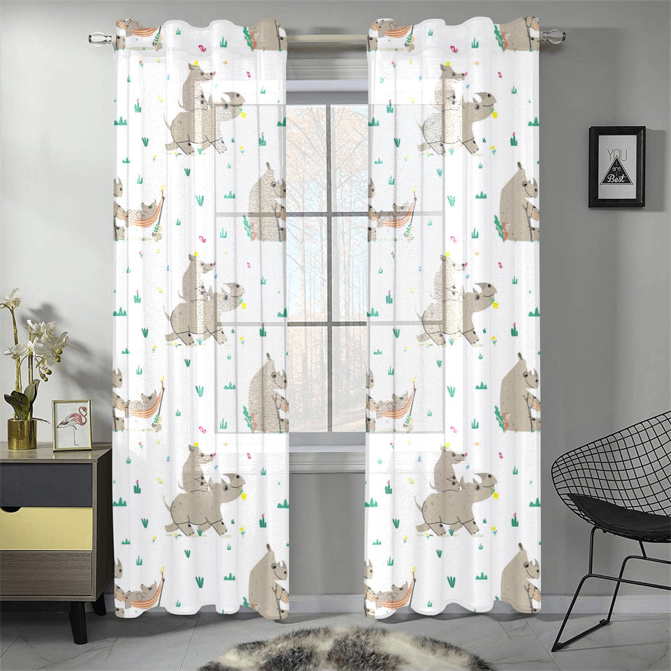 Cute Rhino pattern background Gauze Curtain