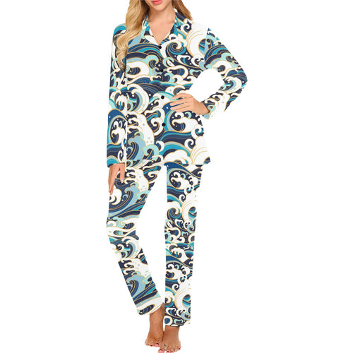 Japanese wave pattern Women's Long Pajama Set