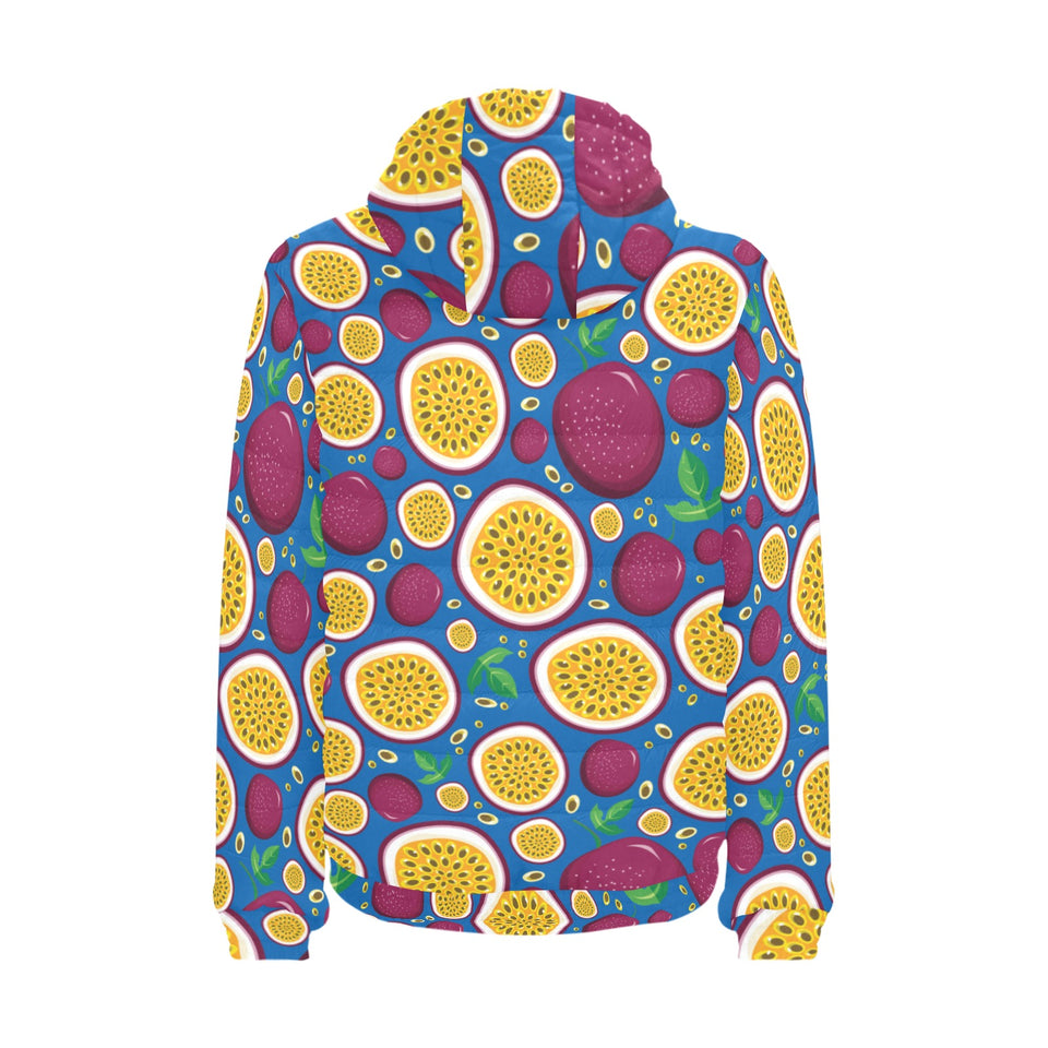 Passion fruit blue background Men's Padded Hooded Jacket