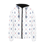 Anchor rudder nautical design pattern Men's Padded Hooded Jacket