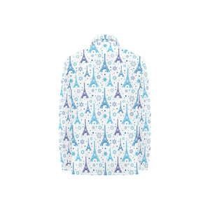 Blue Eiffel Tower Theme Pattern Print Design 01 Women's Long Sleeve Polo Shirt