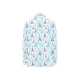 Blue Eiffel Tower Theme Pattern Print Design 01 Women's Long Sleeve Polo Shirt